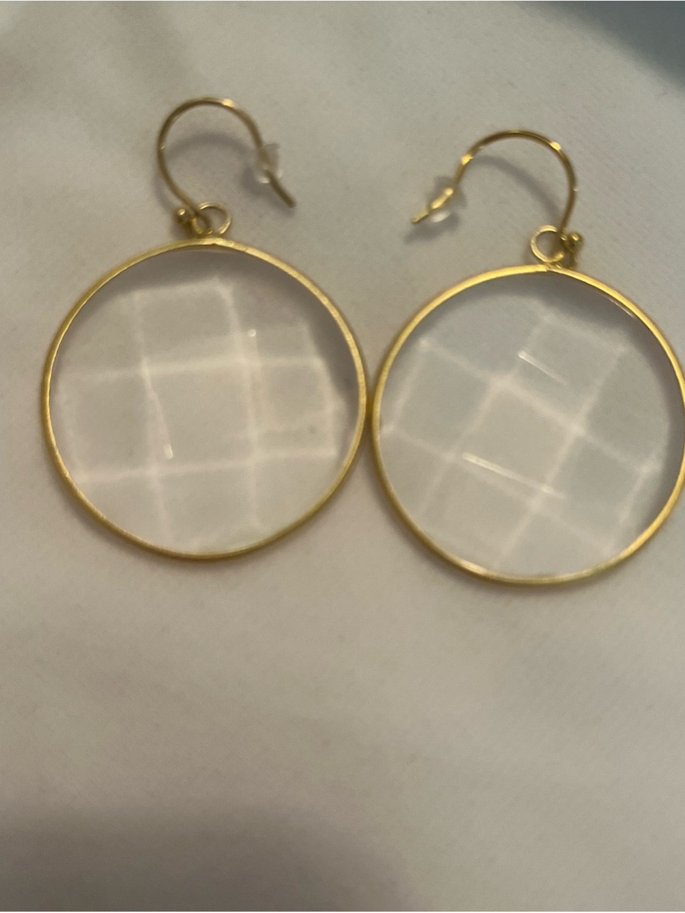 Clear Circle Drop Earrings with Gold Frame Frieda Rothman Vault